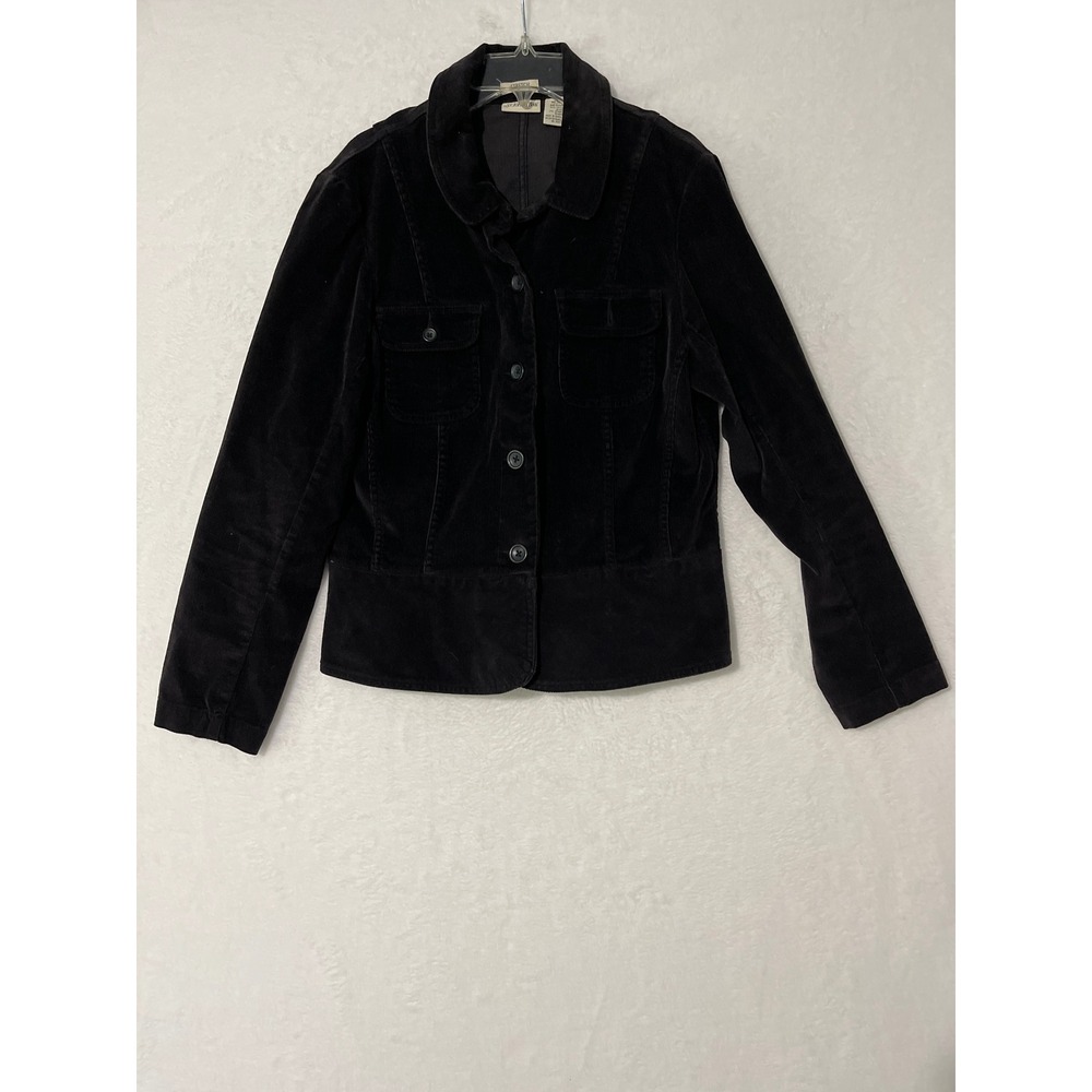 Womens Black Corduroy Stretch Button Front Career Office Jacket Size Medium